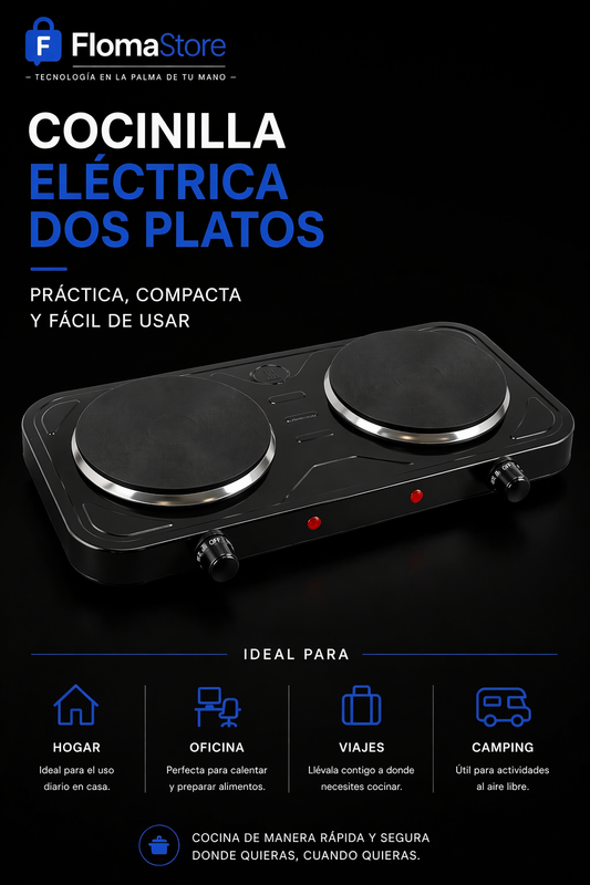 Cocinilla eléctrica de 2 platos portátil